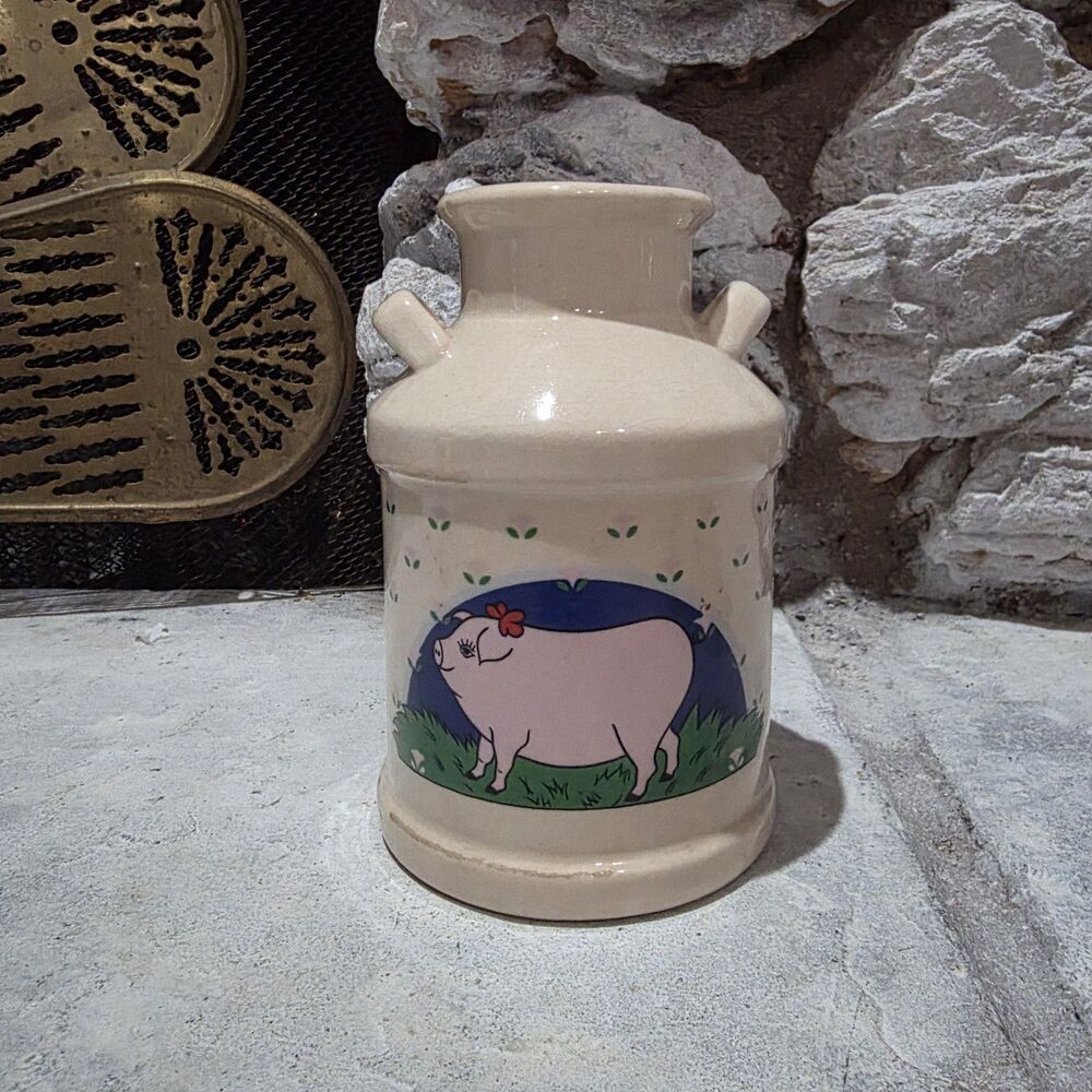 Vintage Milk Cottagecore Ceramic Milk Vase Utensils Holder Pink Pig Kitchen